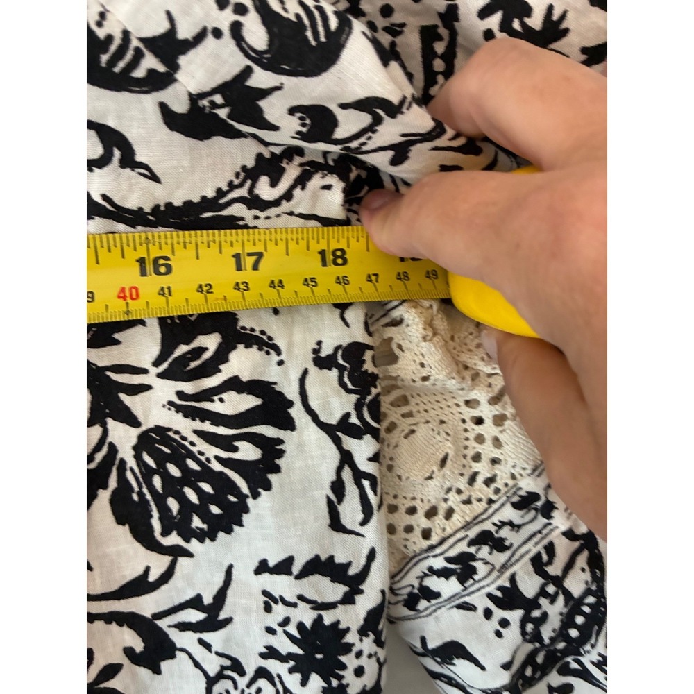 Christian Siriano New York Floral Toile Crochet Lace Peasant Blouse Blck White L - Picture 5 of 8